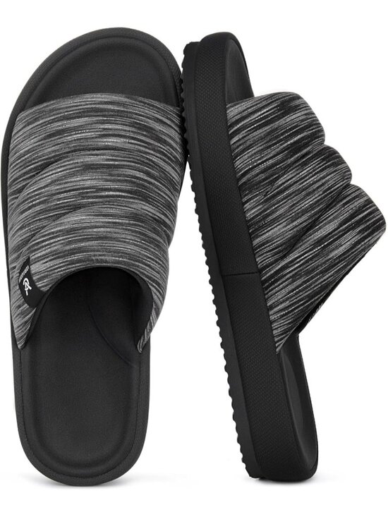 Men\'s Foggy Black Open Toe Slippers Breathable Corn Knit Memory Foam Non Slip main image 4
